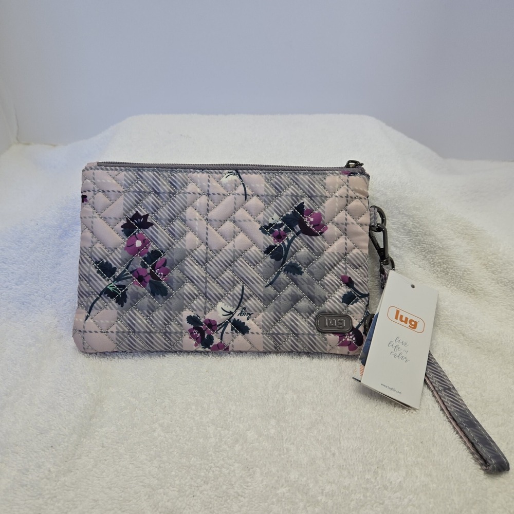 Lug Peekaboo Pouch Wristlet RFID Blocking Gray Plaid Quilted Wallet New With Tag